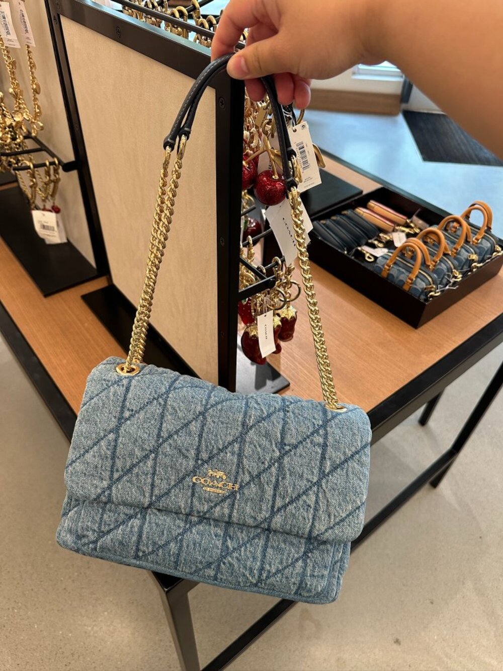 NWT! Coach CDC05 Denim Elodie Crossbody Bag In Regenerative Cotton With Quilting